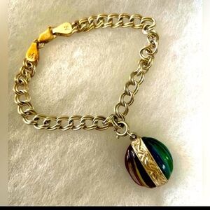 Silver bracelet  Milor Italy with charm 925 green and purple glass vintage